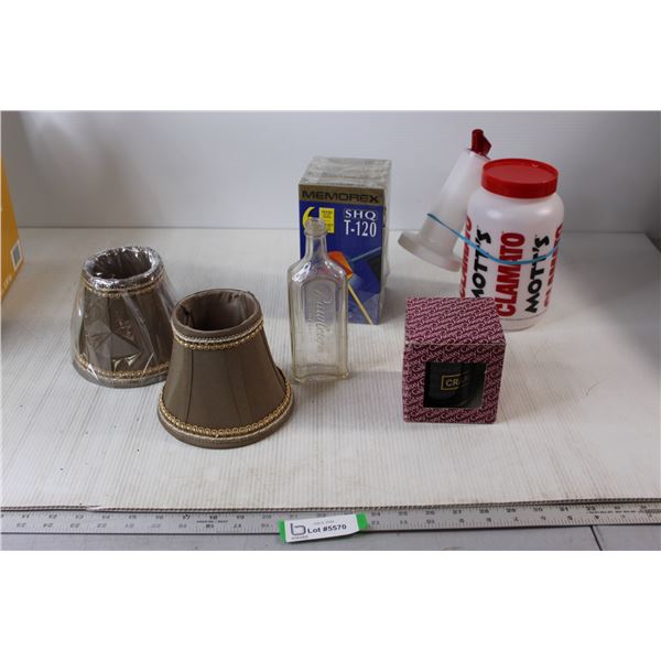 Crane Coffee Mug, (4) VCR Tapes Blank, Rawleigh's Class Bottle, Misc.