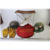 Image 1 : Thermo Sport Seat - (2) Hard Hats - Fenwick Woodstream Folding Stool - Heavy Rubber Gloves