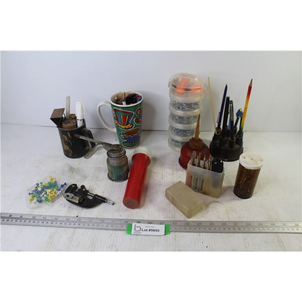 Screw Organizer - Pens & Pencils - Oiler Cans - Small Screw Driver Set - Oil Can Spout Opener - Misc