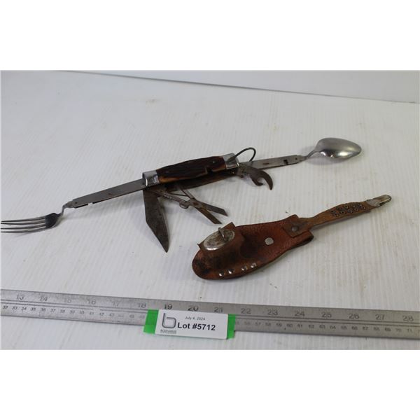 Vintage Multi Tool Camp Knife w/Case (rusty)