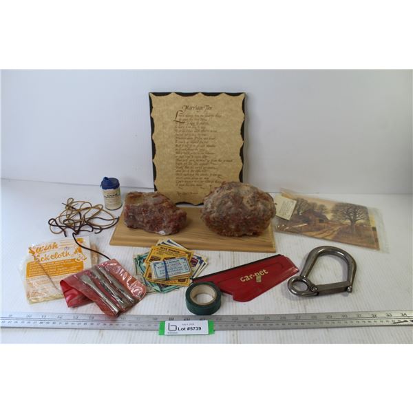 Marriage Ties Poem - (2) Potash Rocks - Large Metal Clip - Car-Pet Brush - Red Ribbon Coupons - Chis