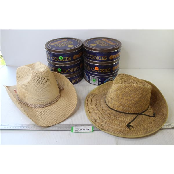 (6) Cookie Tins - Cowboy Hat (Size 7 3/4") - Straw Hat