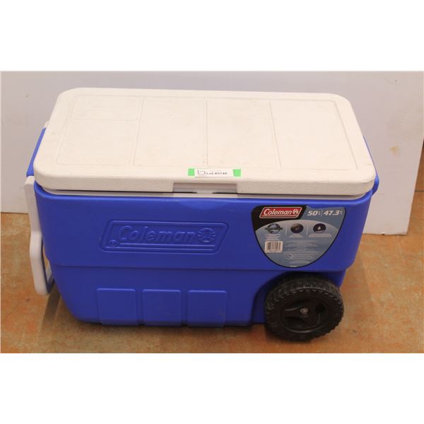 *Coleman Cooler w/Handle & Wheels (52 Quart)
