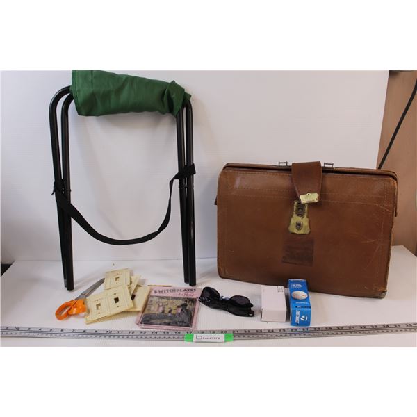 Folding Camping Chair, Leather Briefcase, Sunglasses, Golf Balls, Misc.