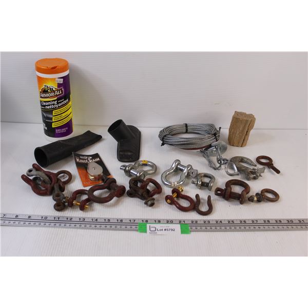 Lot of: Clevises, Metal Cable, Shop Vac Accessories, Misc.