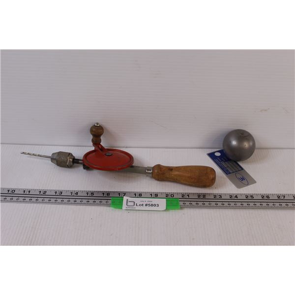Vintage Hand Crank Drill & Heavy Metal Ball