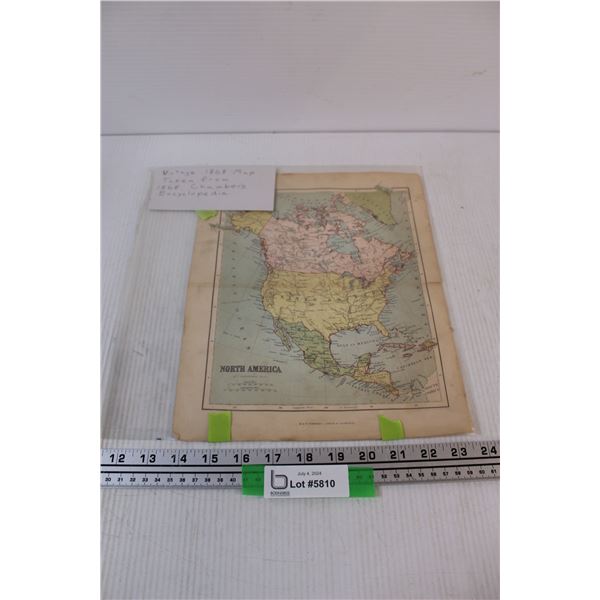 Vintage 1868 Map of North America in Protective Sleeve