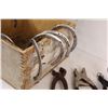 Image 3 : Wooden Box of Horseshoes & Tools, Set of Spurs