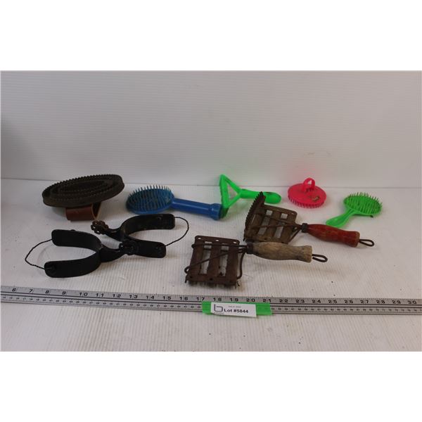 (7) Horse Brushes & Set of Spurs
