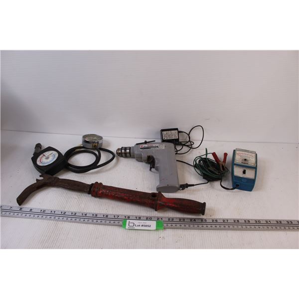 Vintage Nail Puller, Tire Gauge, Makita Cordless Drill (untested), Volt Meter
