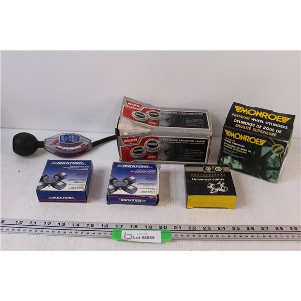 (3) U-Joints, Monroe Wheel Cylinders, Locking Hubs, Tester - as is