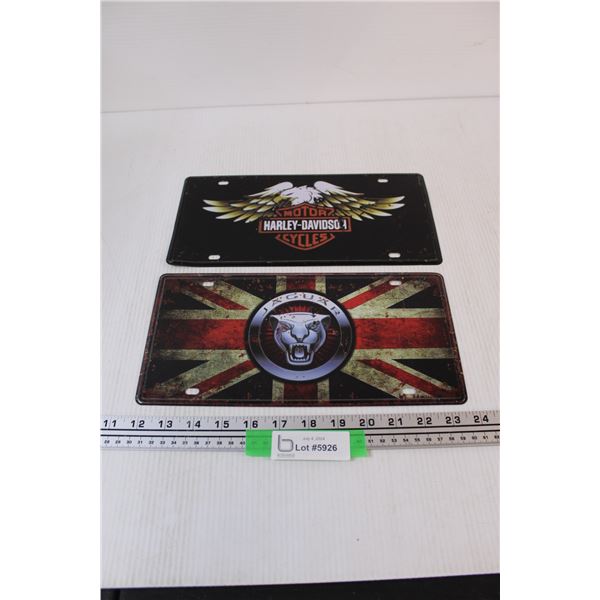 (2) License Plates: Harley Davidson, Jaguar
