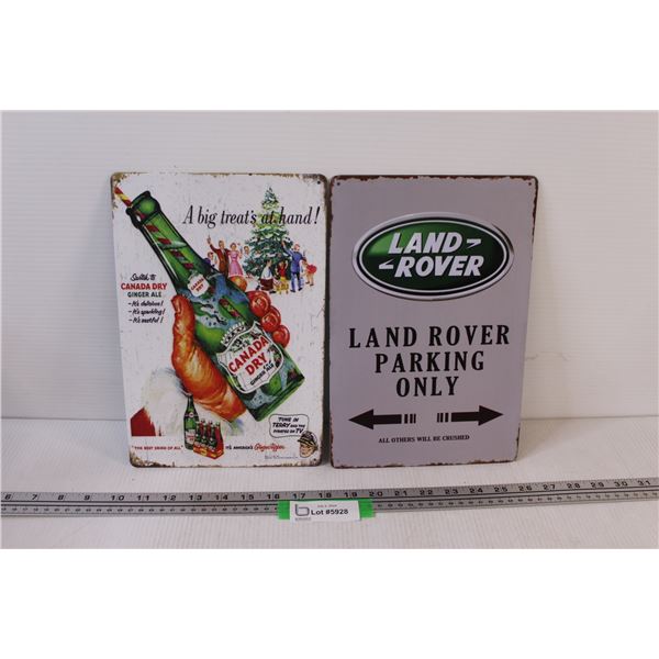 (2) Metal Signs (12"x8"): Land Rover & Canada Dry