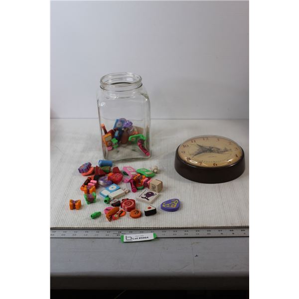 Seth Thomas Clock - Working, Old Jar of Fun Erasers