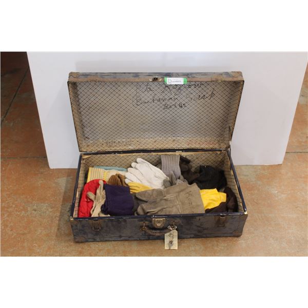 *Vintage Trunk w/Key (dented - 28"w x 15 1/2"d) - Assortment of Gloves
