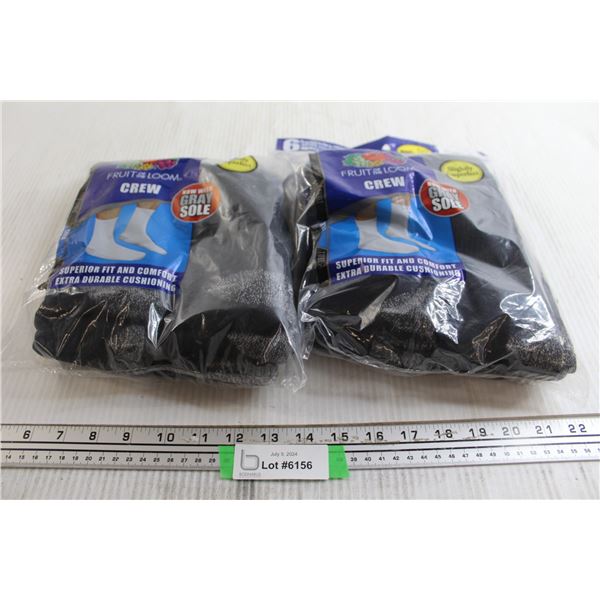 (12) Pairs Slightly Imperfect Fruit of the Loom Black Men's Socks - Sizes 12-16