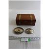 Image 1 : (2) Belt Buckles, Wooden Jewelry Box