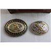 Image 2 : (2) Belt Buckles, Wooden Jewelry Box