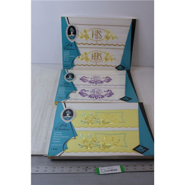 (3) Packs of Lady Christina His/Hers, Mr./Mrs. Pillow Cases