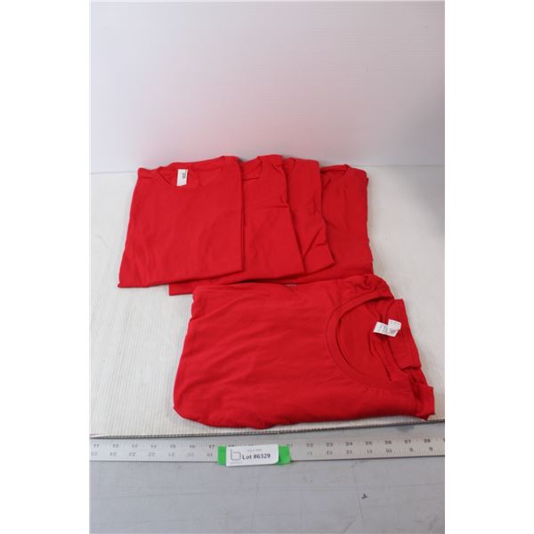 (4) XL Red Solid T-Shirts, (1) Large Red Solid T-Shirt