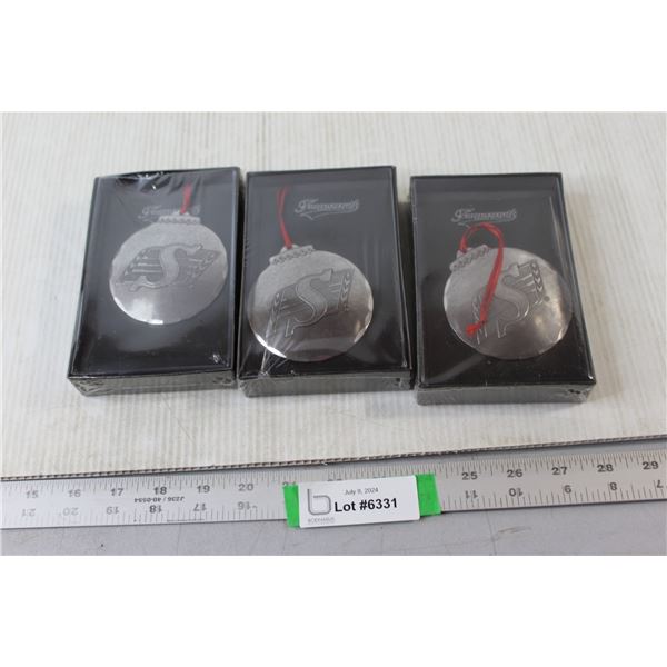 (3) Saskatchewan Roughrider Christmas Ornaments - Sealed