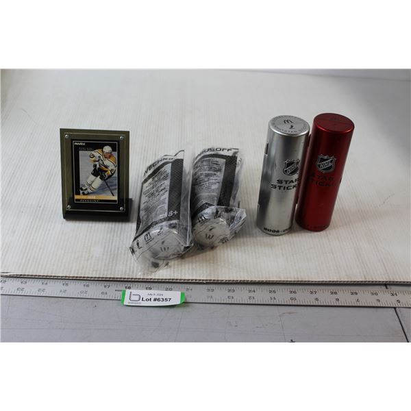 (4) Collectable NHL Hockey Miniature Sticks from McDonalds, Pittsburgh Penguins NHL Card