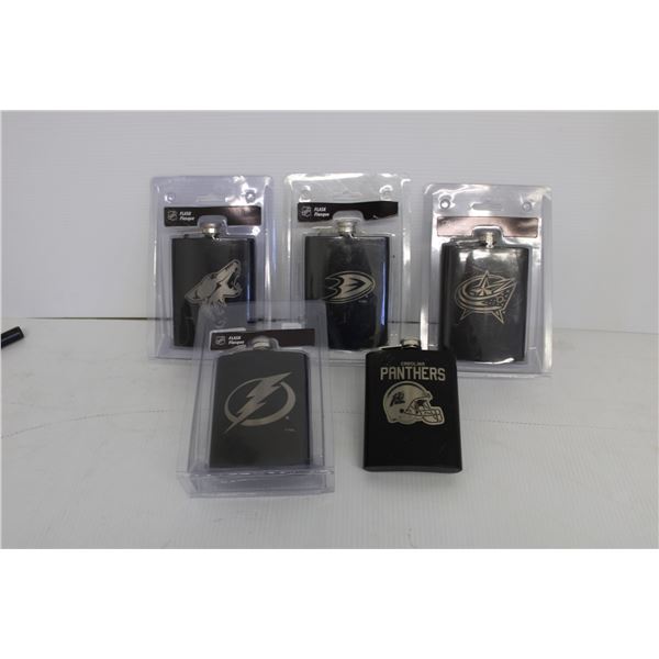 (5) NHL & NFL Flasks - Dallas Stars, Carolina Panthers