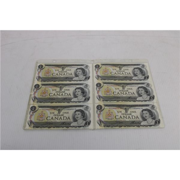 (6) $1.00 Canadian Bills in Sequence 8009613-9618