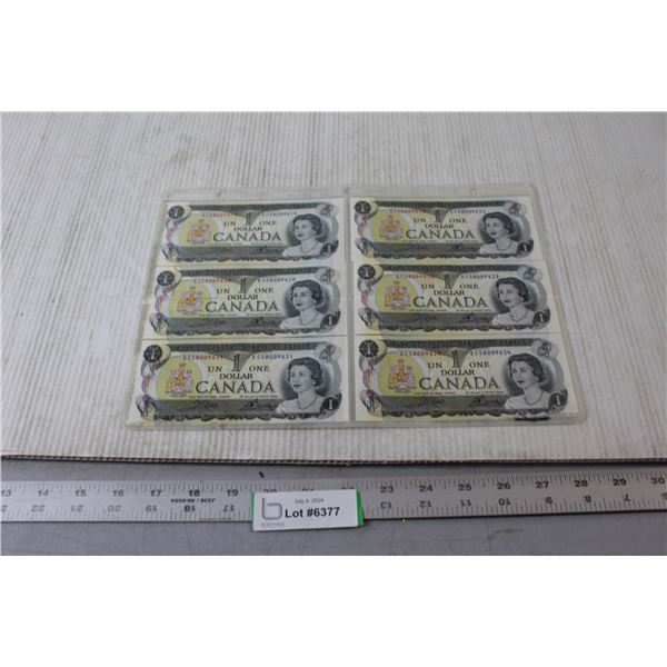 (6) $1.00 Canadian Bills in Sequence 8009619-9624