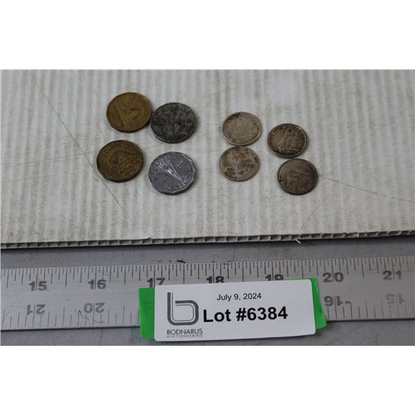 (4) Silver Dimes, (4) Canadian Nickels - (2) 1942, 1944, 1945