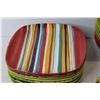 Image 2 : Red & Green Striped Dish Set - As Is - Some Chipping