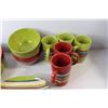 Image 7 : Red & Green Striped Dish Set - As Is - Some Chipping