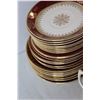 Image 3 : Red & Gold Asian Inspired Dish Set, (5) Saucers, Glass Cake Stand