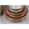 Image 6 : Red & Gold Asian Inspired Dish Set, (5) Saucers, Glass Cake Stand