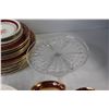 Image 9 : Red & Gold Asian Inspired Dish Set, (5) Saucers, Glass Cake Stand