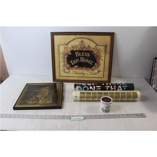 Bless This Home Picture - 16  x 18 1/2 , Pirate Ship Picture - 11 3/4  x 11 3/4 , Scratch Map