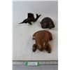 Image 1 : (3) Wood Carvings - Sword Fish, Turtle, Frog Trinket Box