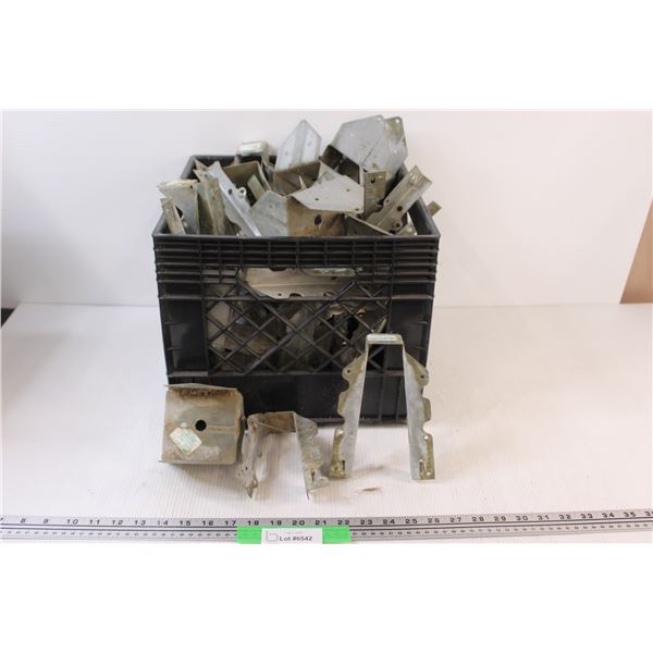 (20+) Plastic Bin filled With Metal Joist Hangers Hardware