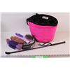 Image 1 : (5) Pink Storage Bag With Misc. Sized Grooming Brushes & Riding Crop
