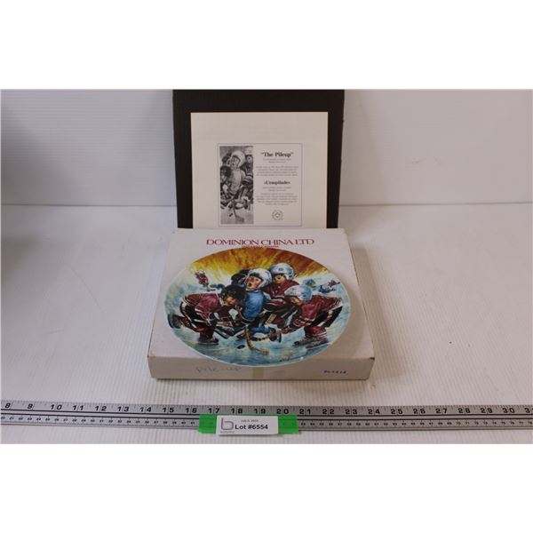 Dominion China Ltd "The Pileup" Hockey Plate in Original Box With Certificate