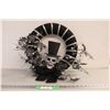 Image 1 : Black & Silver Sparkle Halloween Skull in Top Hat Wreath - 15" Wide