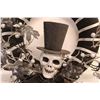 Image 2 : Black & Silver Sparkle Halloween Skull in Top Hat Wreath - 15" Wide
