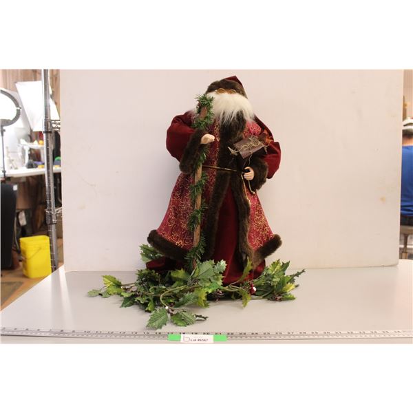 Santa Claus Figurine With Mistletoe Wreath - 23" Tall
