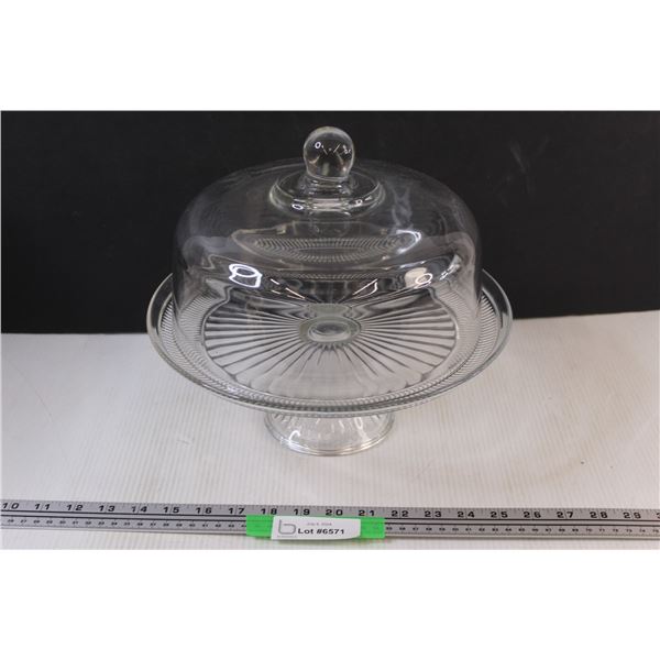 Pedestal Glass Cake Stand w/ Cloche  - 10 1/2" Tall x 12" Wide
