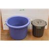 Image 1 : * (2) Large Blue Round Tub 22" Wide x 16 1/2" Tall & Small Plastic Multipurpose Can