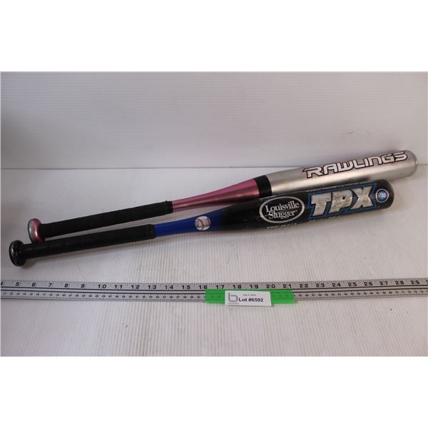 (2) Aluminum Bats: Black Tee Ball Bat & Silver/Pink Softball Bat