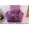 Image 1 : (20+) Purple Storage Bin With Locking Lid Filled with Clothes Hangers