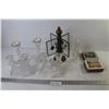Image 1 : Vintage Brass Photo Stand - (2) Sets of Table Coasters - Crystal Vase - Glass Candle Holders