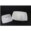 Image 5 : (2) White Ceramic Dishes - Butter Dish w/Lid