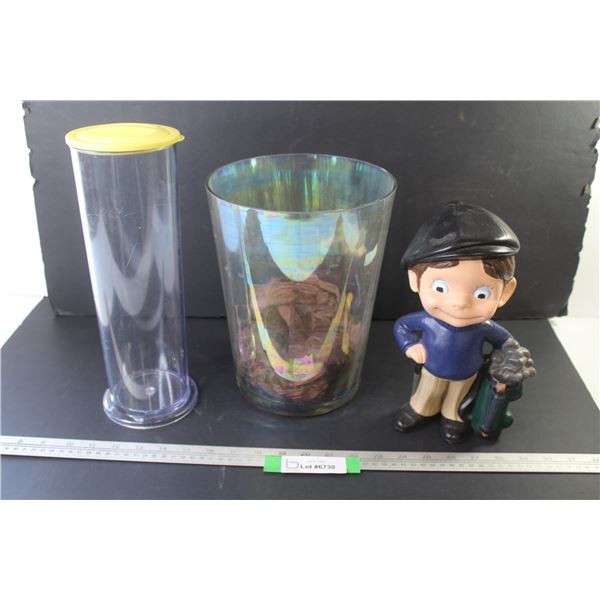 Plastic Jar w/Lid - Large Vase - Ceramic Golfer